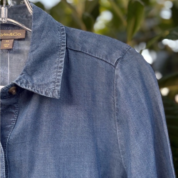 Style & Co. Women's Chambray Tiered Button Down Shirt - Picture 3 of 9